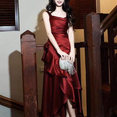 Gabriella Scarlet Hi-Lo Tiered Ruffles Maxi Dress