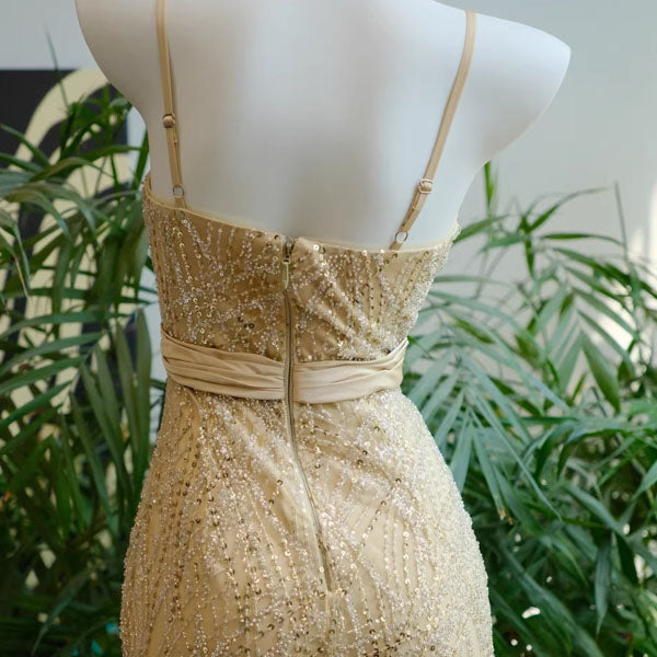 gold embellished dresses Aurora Glamorous Sequin and Crystal Evening Dress – The Wildflower Shop Chapel Train Bridal Look