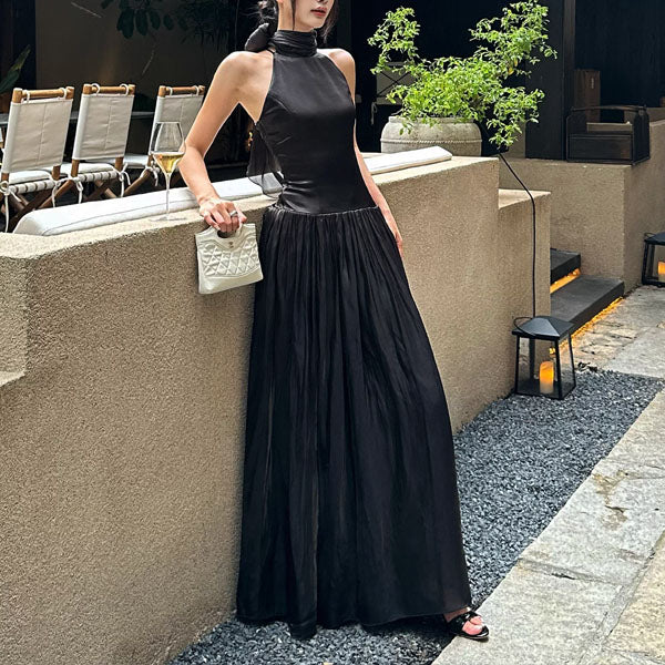 Bethany Ethereal Black Halter Neck Flowing Scarf Evening Dress XS / Normal Length (suitable for Height 160