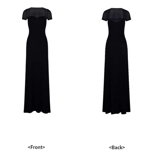 black mesh sweetheart dress Alessia Elegant Black Mesh Sleeve Sweetheart Neckline Evening Dress XS