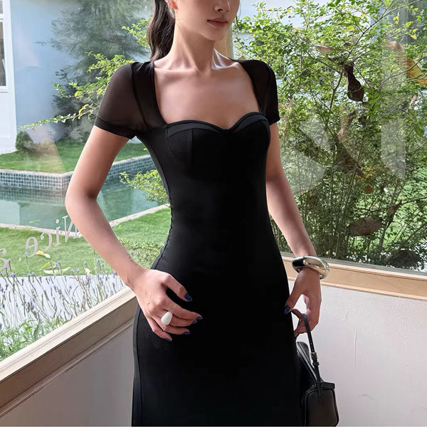 black mesh sweetheart dress Mesh Sweetheart Long Dress  Ver Luisant