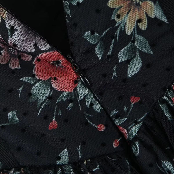 Lucy Black Mesh Floral Embroidered Skater Dress