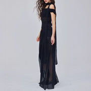 Diana Black Sheer Off-Shoulder High Slit Maxi Dress