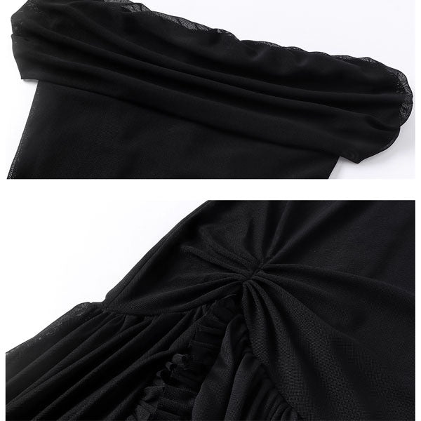 Diana Black Sheer Off-Shoulder High Slit Maxi Dress