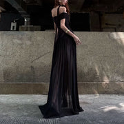 Diana Black Sheer Off-Shoulder High Slit Maxi Dress