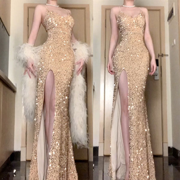 Celestial Allure Iridescent Sequin Evening Dress