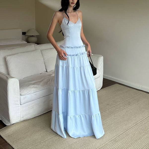 ice blue maxi dress Ciara Romantic Backless Tiered prom nights To avoid snagging or Size:S14 Two Piece Wedding Dresses