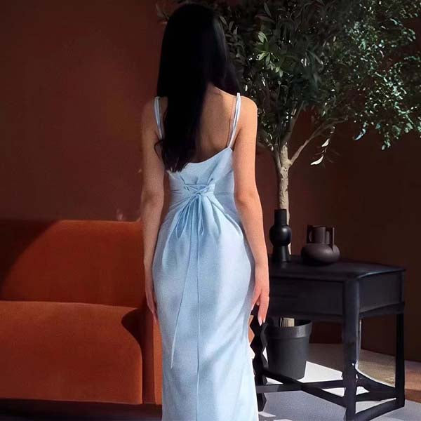 Nellie Blue Cowl Neck Tie Back Maxi Dress