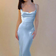 Nellie Blue Cowl Neck Tie Back Maxi Dress