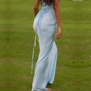 Nellie Blue Cowl Neck Tie Back Maxi Dress