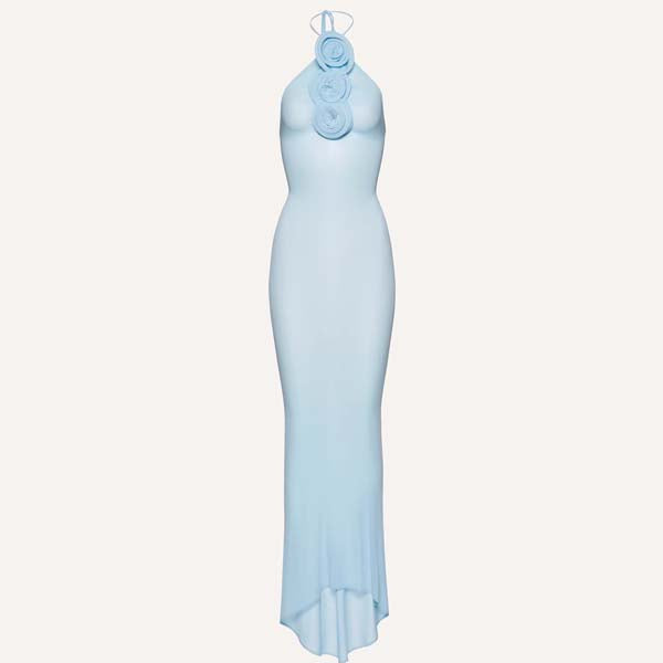 blue fishtail maxi dress Iris Powder Blue Elegance Halter Fishtail Maxi Dress XS