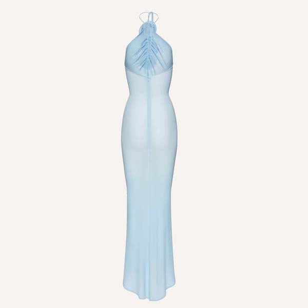 Iris Powder Blue Elegance Halter Fishtail Maxi Dress XS Iris Powder Blue Elegance Halter Fishtail Maxi Dress XS