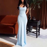 Nellie Blue Cowl Neck Tie Back Maxi Dress