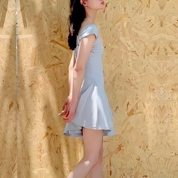 Rina Asymmetrical Flare Blue Mini Dress