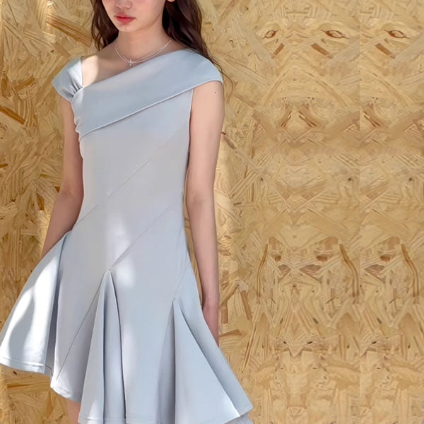 Rina Asymmetrical Flare Blue Mini Dress