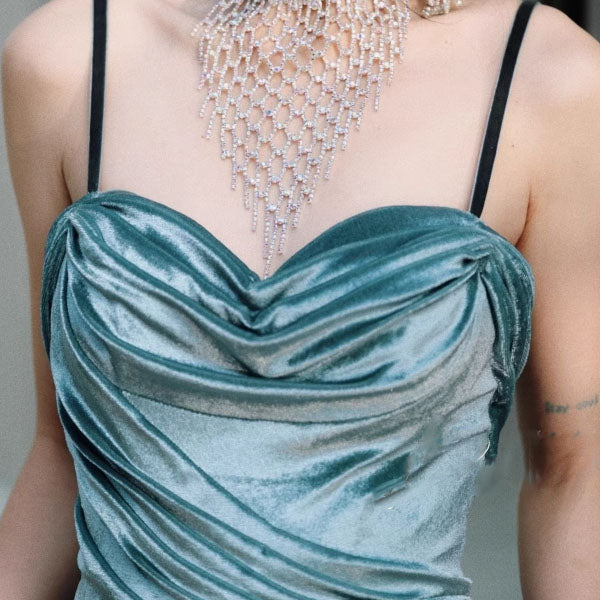 Sylphine Luxe Steel Blue Elegance Draped Evening Dress