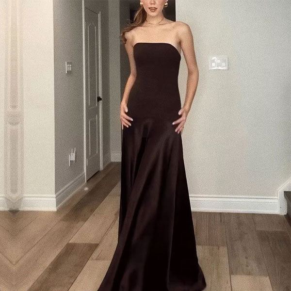 Loren Elegant Strapless Satin Evening Dress
