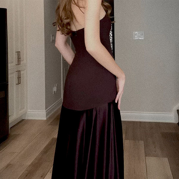 Loren Elegant Strapless Satin Evening Dress