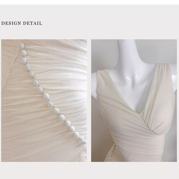 Mariselle Ivory Ruched Elegant Flowing Dress