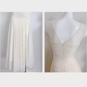 Mariselle Ivory Ruched Elegant Flowing Dress