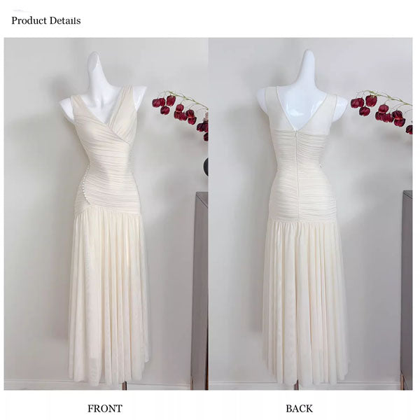 Mariselle Ivory Ruched Elegant Flowing Dress