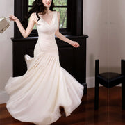 Mariselle Ivory Ruched Elegant Flowing Dress