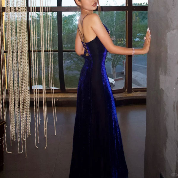 Lauren Elegance Velvet Lace-Up Back Evening Dress XS/S / Navy Lauren Elegance Velvet Lace-Up Back Evening Dress XS/S / Navy