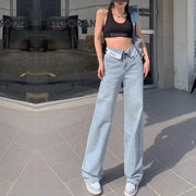Jazelle Fold Over Waist Straight Leg Denim Jeans