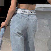 Jazelle Fold Over Waist Straight Leg Denim Jeans