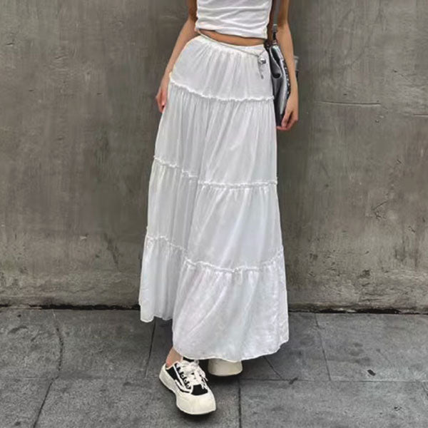 Anna White Tiered Maxi Skirt