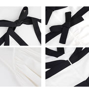 Adeline White Halter Evening Dress with Black Contrast Bows