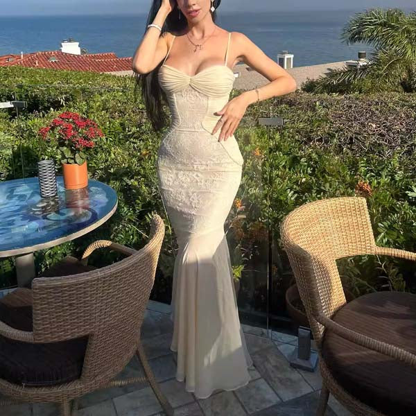 Regina Ivory Floral Embroidered Lace Ruched Maxi Dress Xs Regina Ivory Floral Embroidered Lace Ruched Maxi Dress Xs