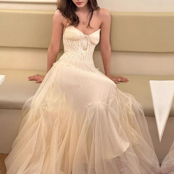 Natalie Romantic Lace Floral Corset Tulle Evening Dress