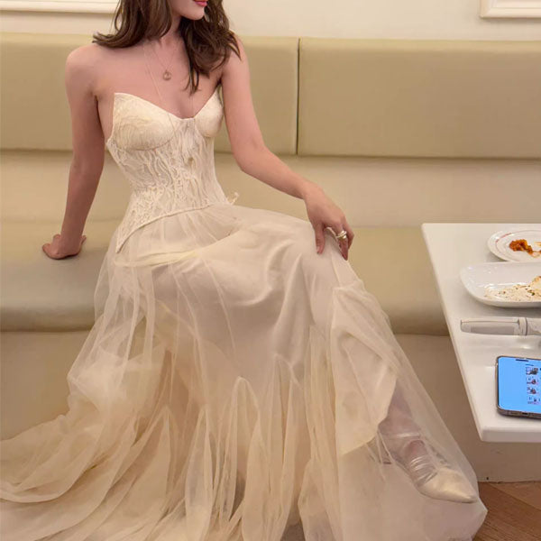 Natalie Romantic Lace Floral Corset Tulle Evening Dress