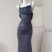 Yulianna Spaghetti Strap Cowl Back w Lace Evening Dress