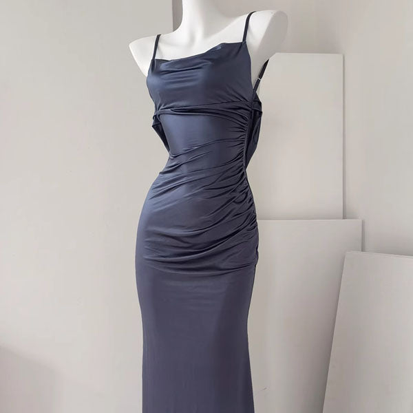 Yulianna Spaghetti Strap Cowl Back w Lace Evening Dress