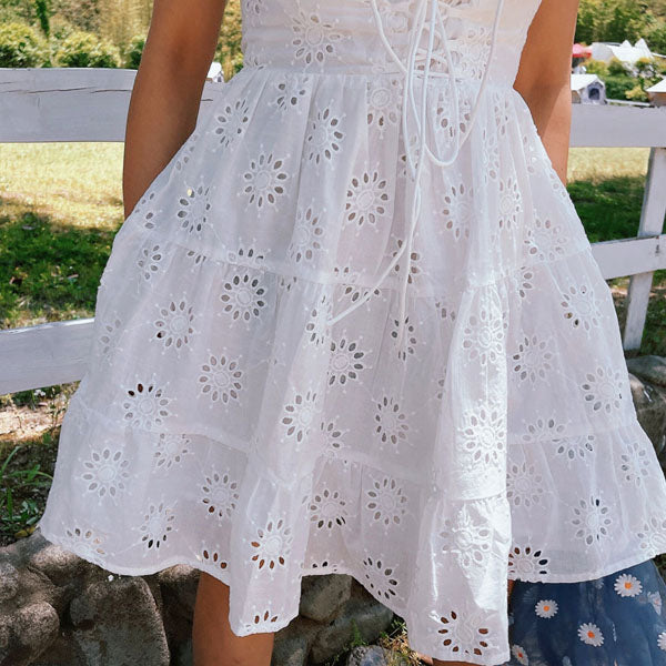 Mercelle White Eyelet Embroidered Mini Dress