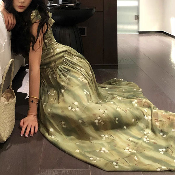 Kylie Flora Whisper Olive Green Maxi Dress