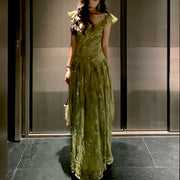 Kylie Flora Whisper Olive Green Maxi Dress