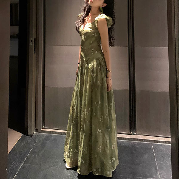Kylie Flora Whisper Olive Green Maxi Dress