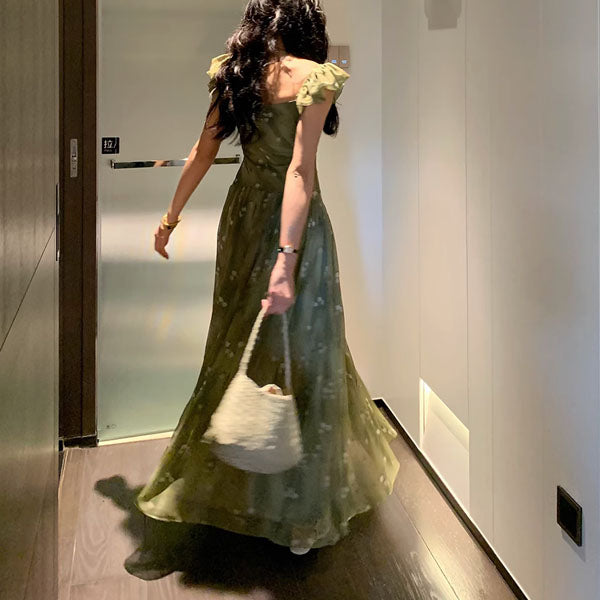 Kylie Flora Whisper Olive Green Maxi Dress