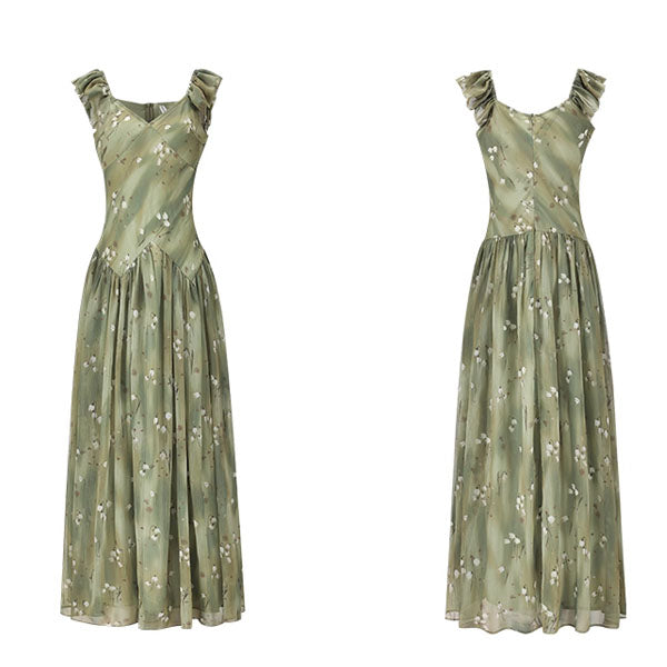 Kylie Flora Whisper Olive Green Maxi Dress