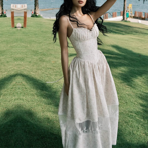 Suzanne Romantic Floral Lace-Up Midi Dress