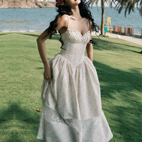 Suzanne Romantic Floral Lace-Up Midi Dress