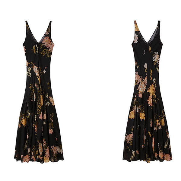 Vivienne Elegant Noir Bloom Maxi Dress
