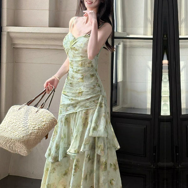 assi dress in green vintage floral Azazie Sweetheart A-Line Midi Cocktail Dresses in Green Floral