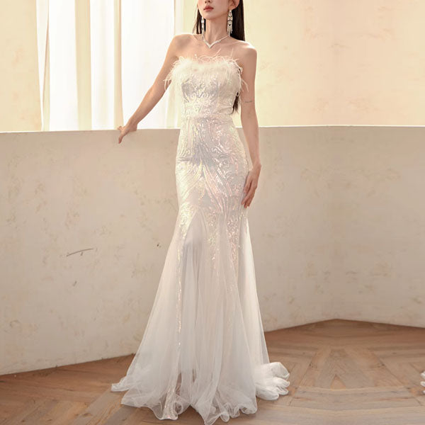 Allura Sparkling Sequin Mermaid Evening Dress S / White Allura Sparkling Sequin Mermaid Evening Dress S / White