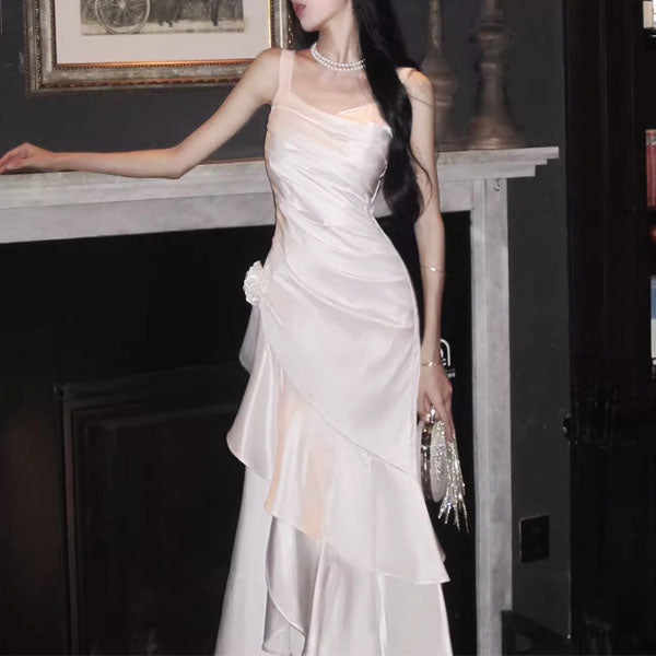 Gabriella Ivory Hi-Lo Tiered Ruffles Maxi Dress XS