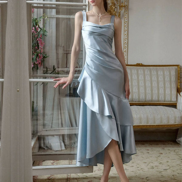 Gabriella Ice Blue Hi-Lo Tiered Ruffles Maxi Dress