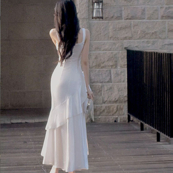 Gabriella Ivory Hi-Lo Tiered Ruffles Maxi Dress XS Gabriella Ivory Hi-Lo Tiered Ruffles Maxi Dress XS